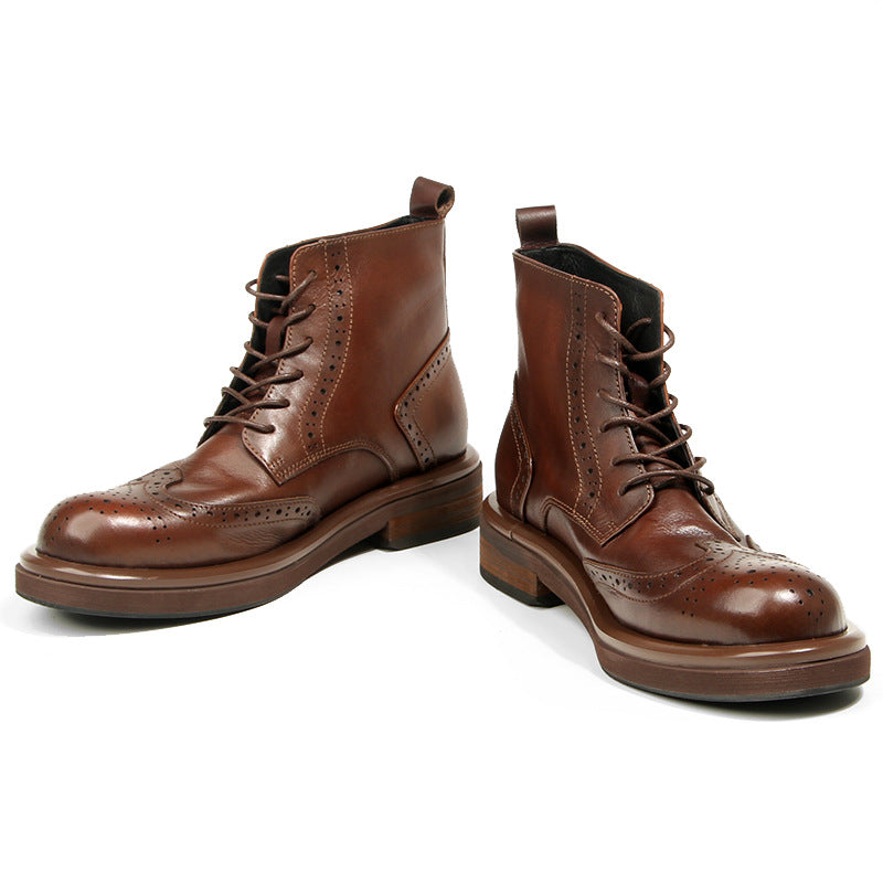 Men's British Style Retro Martin Brogue Flower Boots