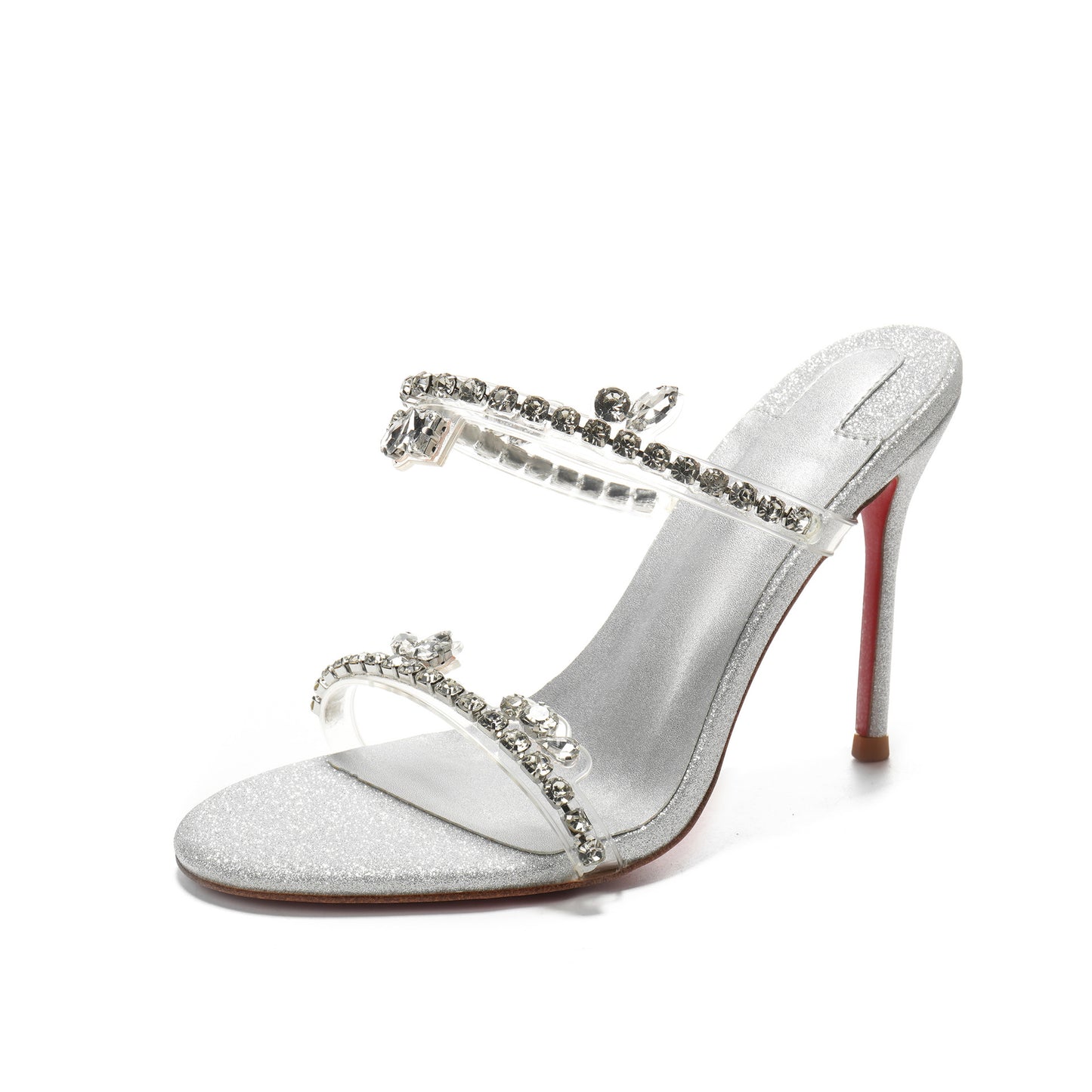 Women's Rhinestone With Sier Strap Stiletto Crystal Transparent Heels