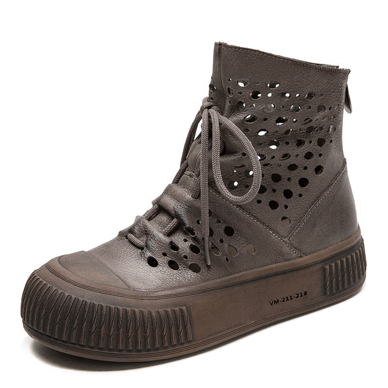 Women's Hollow Hole First Layer Cowhide Retro Sandals