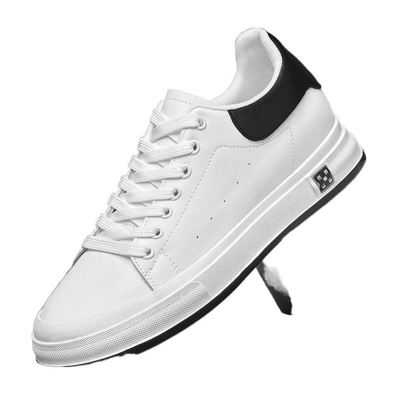 Men's Invisible Inner Height Increasing Lace Up White Fashionable Breathable Large Men's Board Shoes