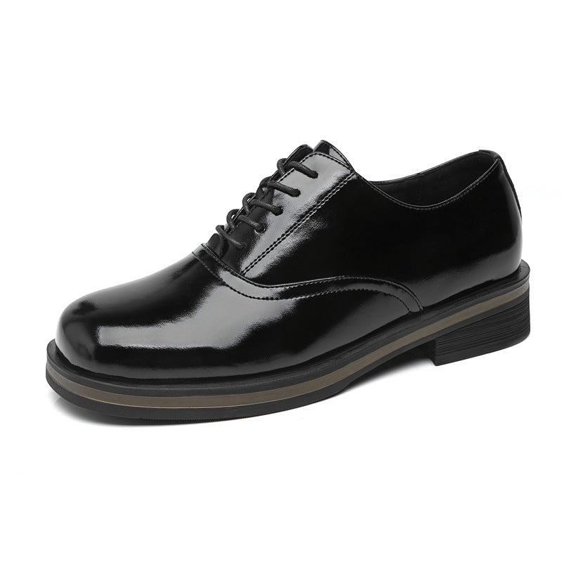 Men's Business Elite Square Head Derby Thick Bottom Fashion British Men's Casual Leather Shoes