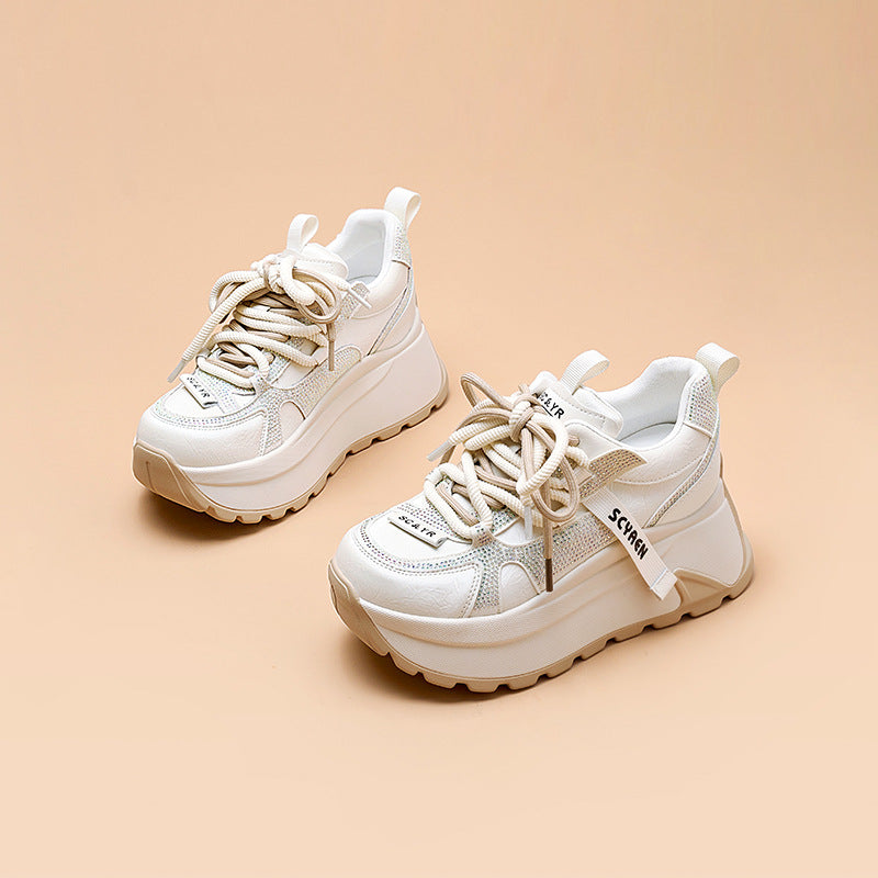 Women's Thick Bottom Cortez Spring Rhinestone Stylish Height Increasing Women's Sports Shoes