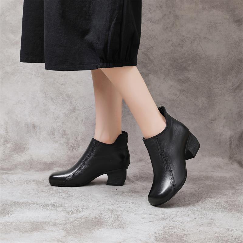 Women's Retro First Layer Soft Cowhide Thick Boots