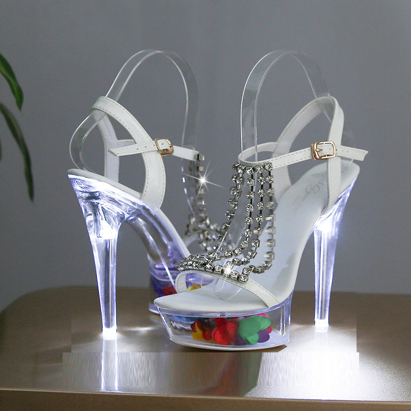 High Luminous Stiletto Waterproof Platform Transparent Model Heels