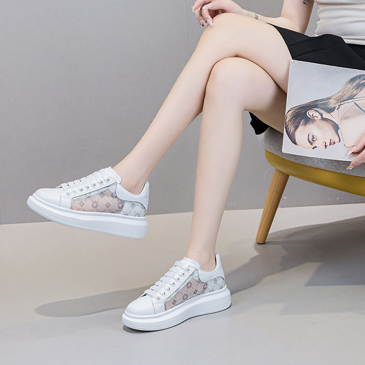 Women's White Summer Mesh Breathable Fashionable Korean Casual Shoes
