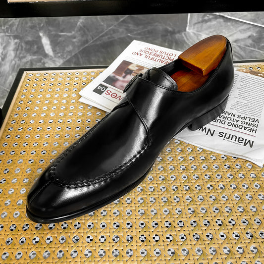 Men's British Cowhide Pointed Business Formal Wear Leather Shoes