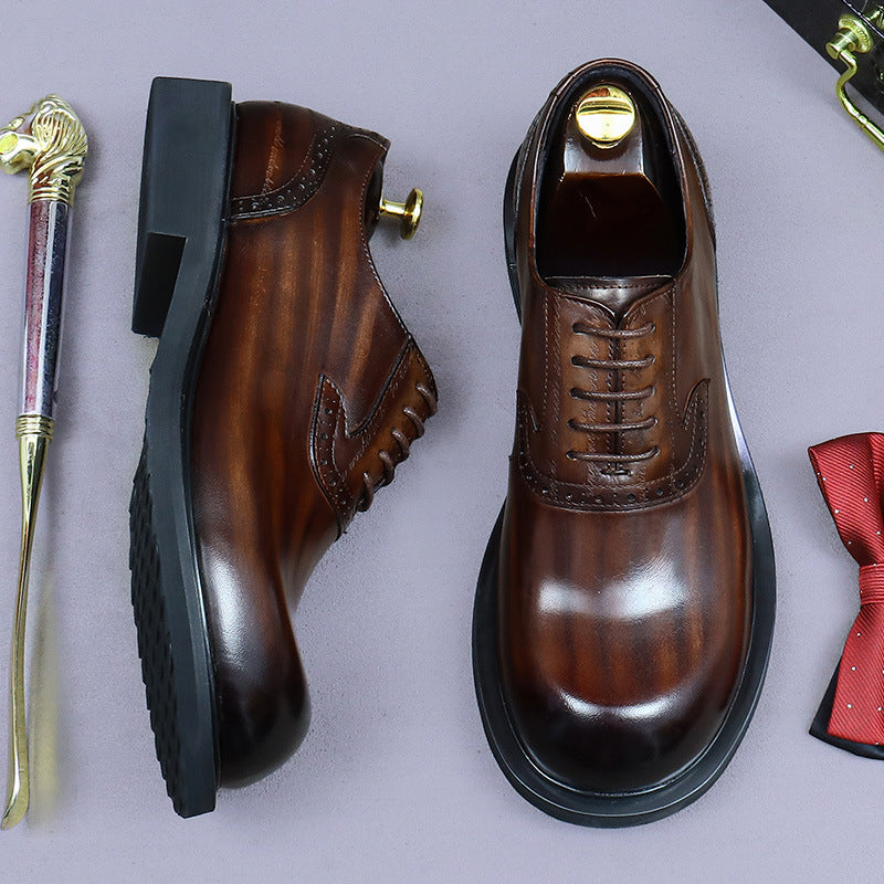 Men's Head British Style Business Formal Wear Cowhide Leather Shoes