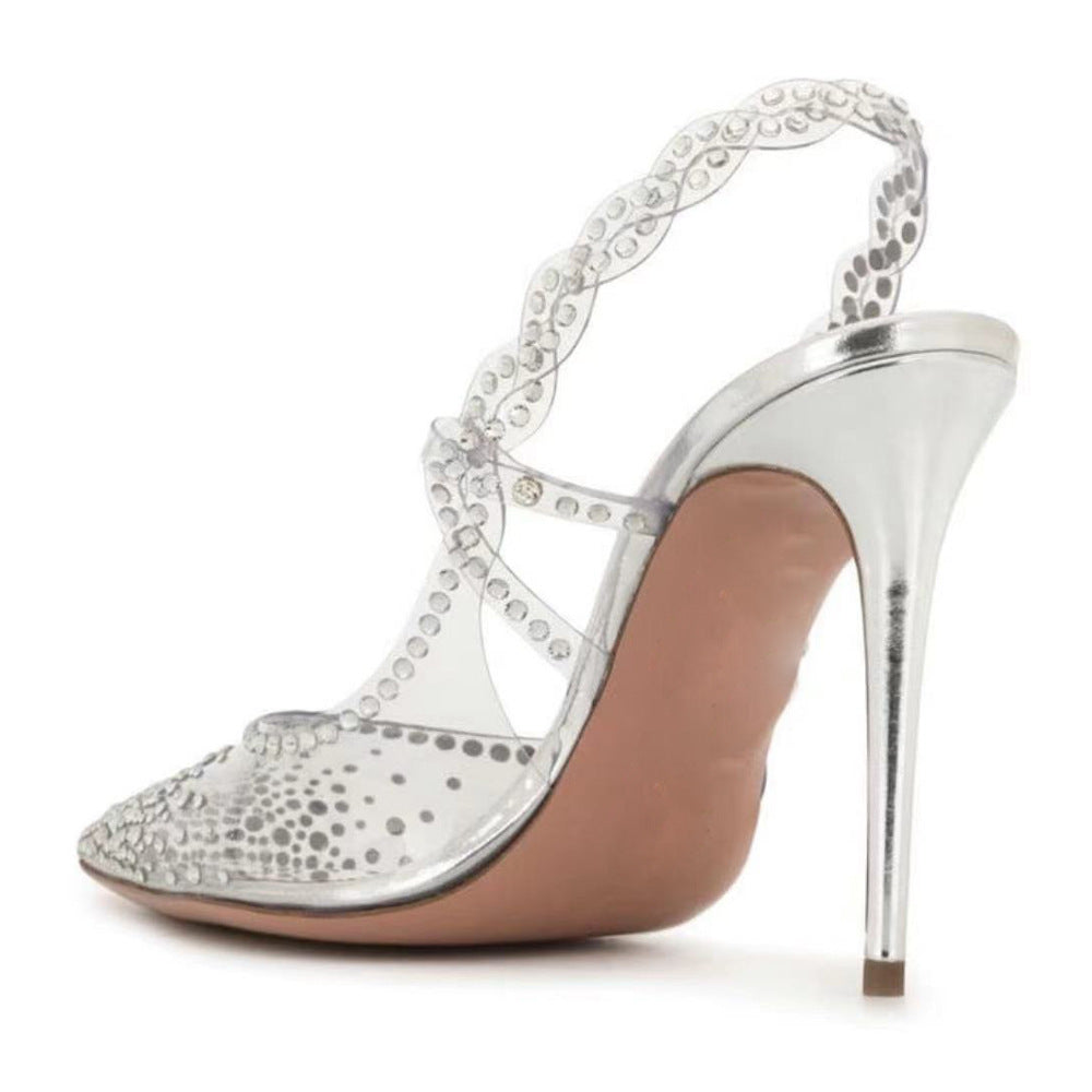 Women's & Men's Pointed Transparent Rhinestone Sier Fashion Trend Heels
