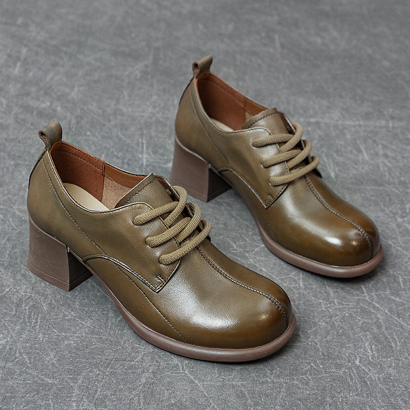 Women's Mid Soft Bottom Washed First Layer Cowhide Casual Shoes