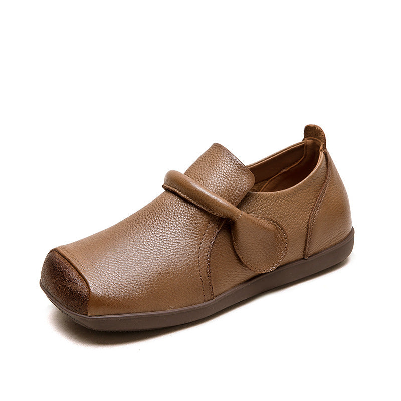 Women's Square Toe Flat Top Layer Cowhide Commuter Women's Shoes