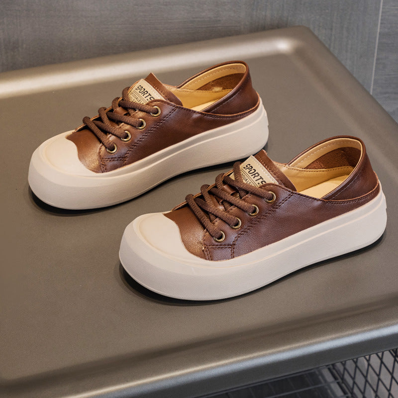 Women's White Autumn Retro Platform Oversized Sneakers