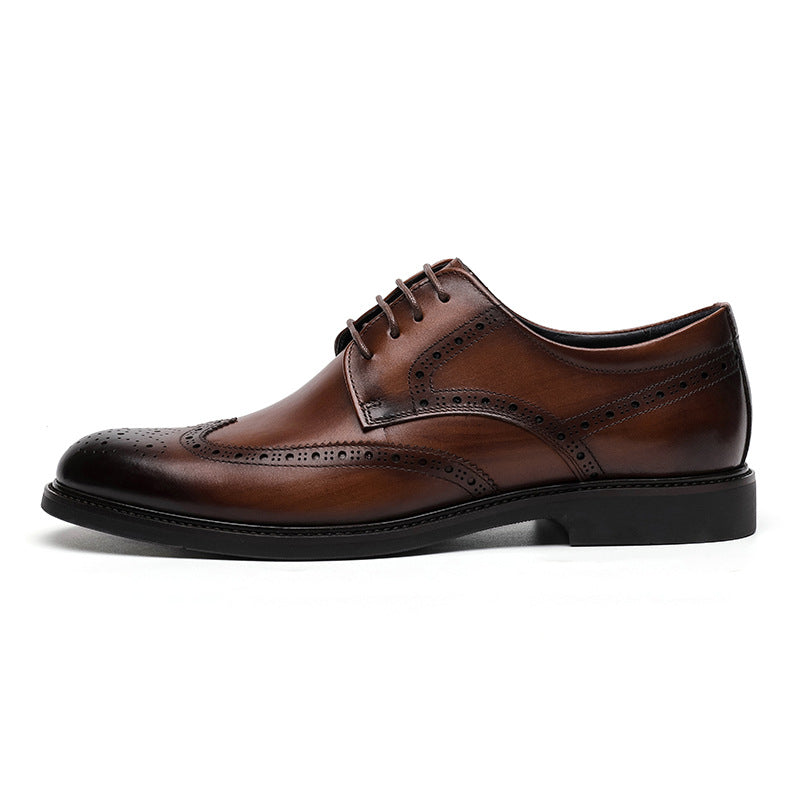 Men's Spring Breathable Genuine Cattlehide Surface Carved Men's Business Leather Shoes