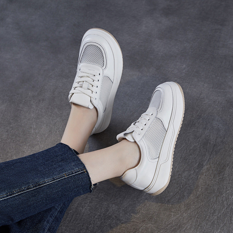 Women's Mesh White Breathable Platform Board Casual Shoes