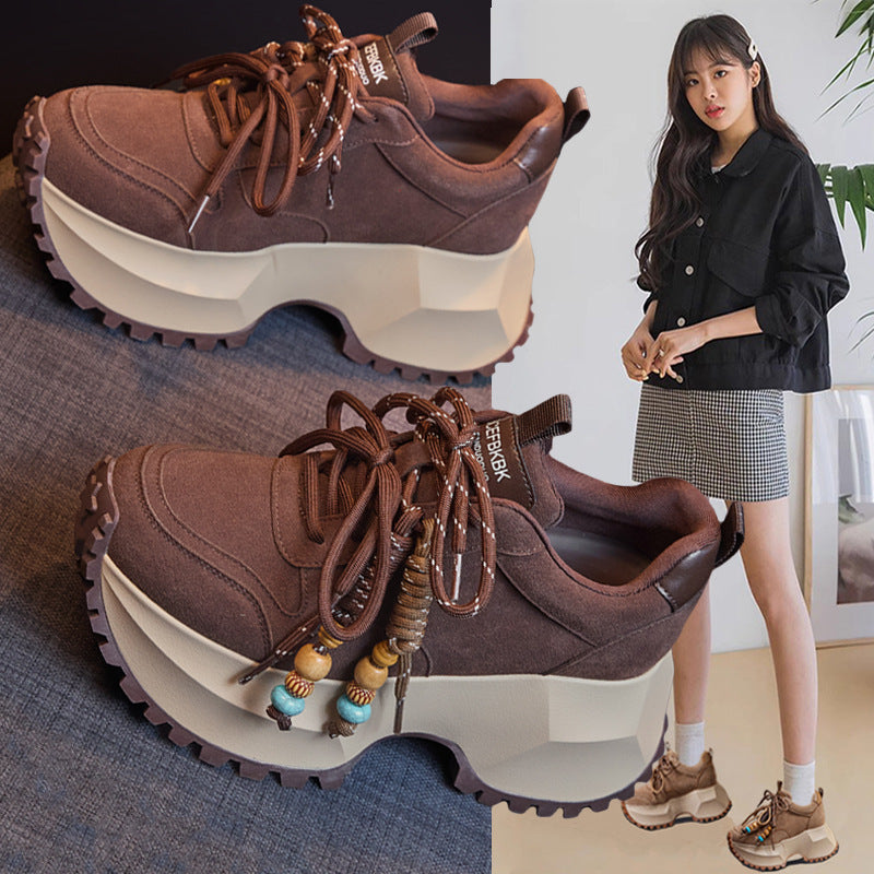 Women's Stylish Height Increasing Dad Platform Cow Suede Sports Casual Shoes