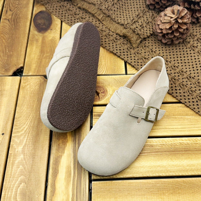 Women's Can Wear Round Toe Cow Split Leather Shoes