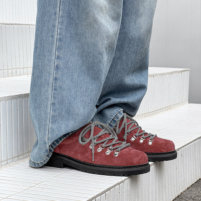 Black Derby High Street Couple Thick Men's Casual Leather Shoes