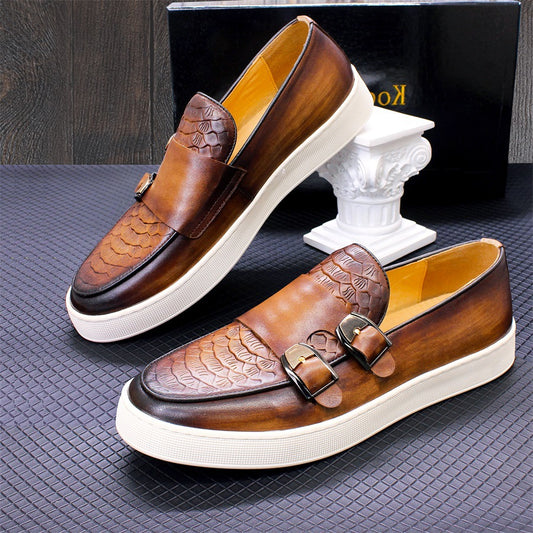 Men's Double Buckle Authentic Comfortable Flat Everyday Leather Shoes
