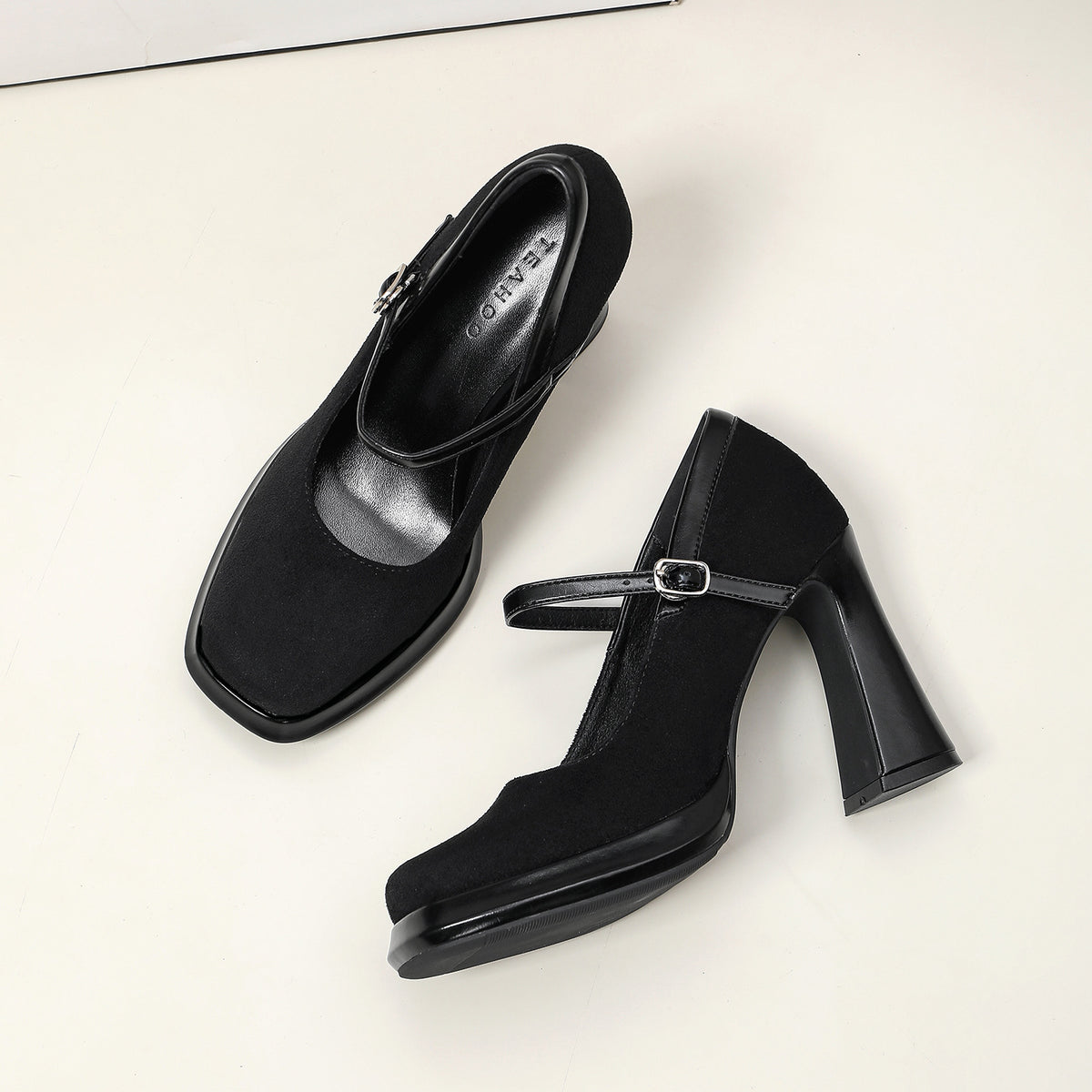 Women's Square Toe Simple British Style Retro Chunky Mary Jane Noble Heels