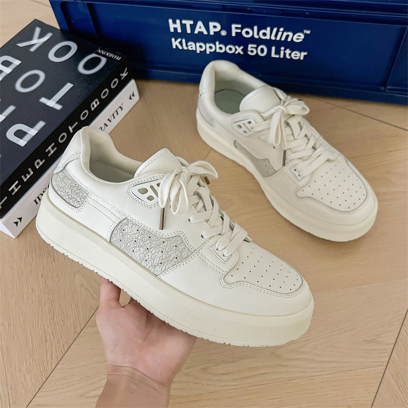 Women's & Men's Niche Design Crack White Autumn Thick Sneakers