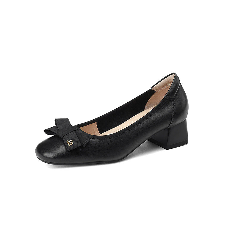 Women's Bowknot Shallow Mouth Pumps Chunky Spring Casual Shoes