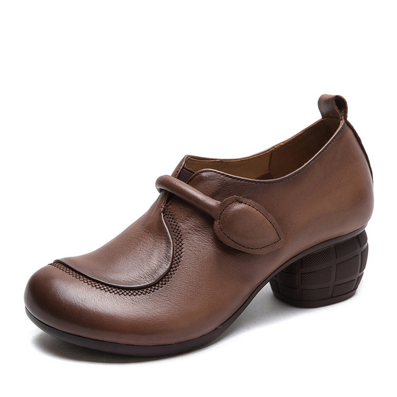 Women's Cowhide Retro Small High Pumps Elegant Heels