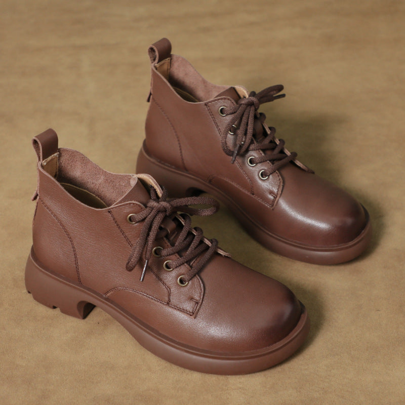 Women's Top Layer Cowhide Bootie Low Doll Head Boots