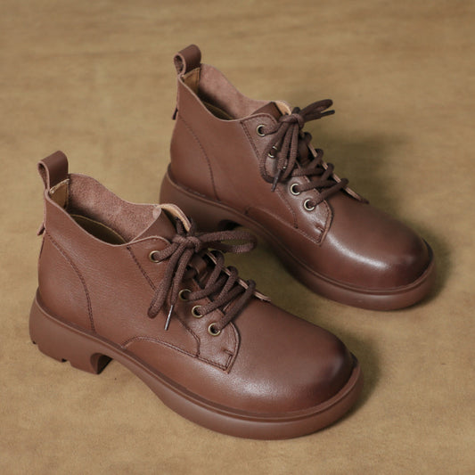 Women's Top Layer Cowhide Bootie Low Doll Head Boots