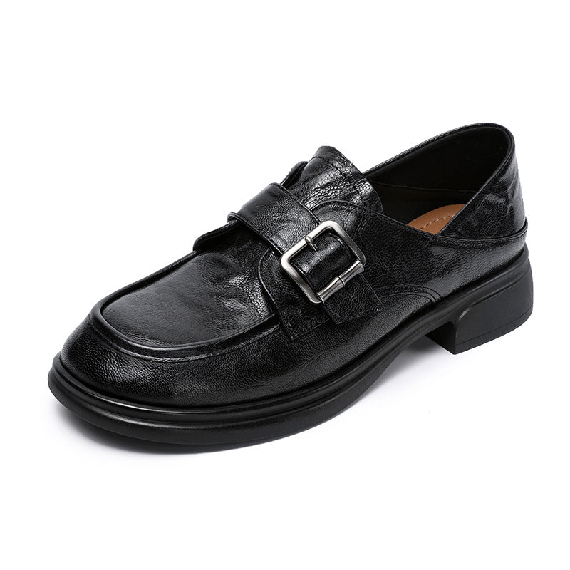 Women's Sheepskin Hand-held Spring Retro Buckle Commuter Leather Shoes