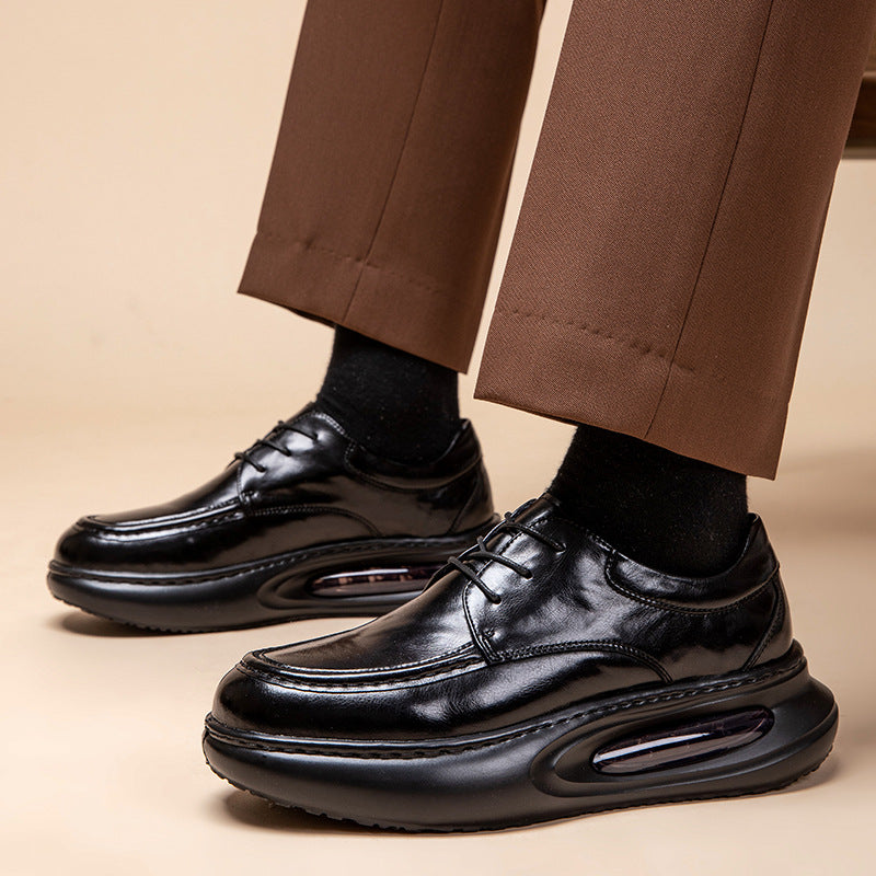 Men's Spring Air Cushion Genuine Business British Thick Bottom Breathable Heightened Men's Casual Leather Shoes