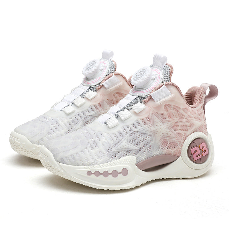 Single Mesh Hollow Basketball Boys Rotating Kid's Sneakers