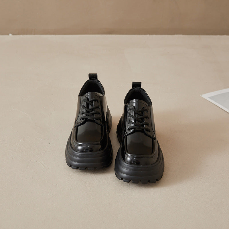 Women's Genuine Elevator Spring Muffin Platform British Leather Shoes