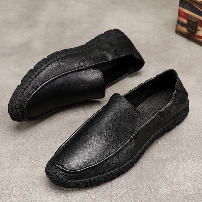 Top Solid Color Round Head Sewing First Layer Loafers