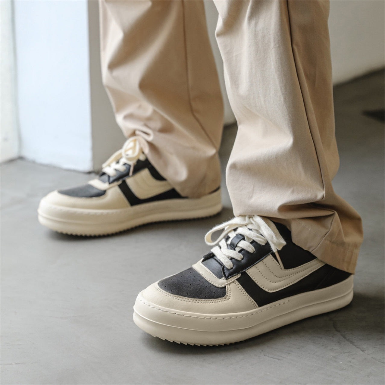 Men's White High Street Design Stitching Platform Sneakers