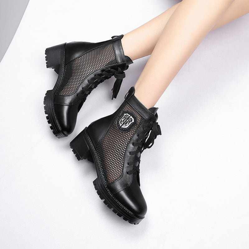 Women's Genuine Mesh Mid Chunky Lace Flower Sandals