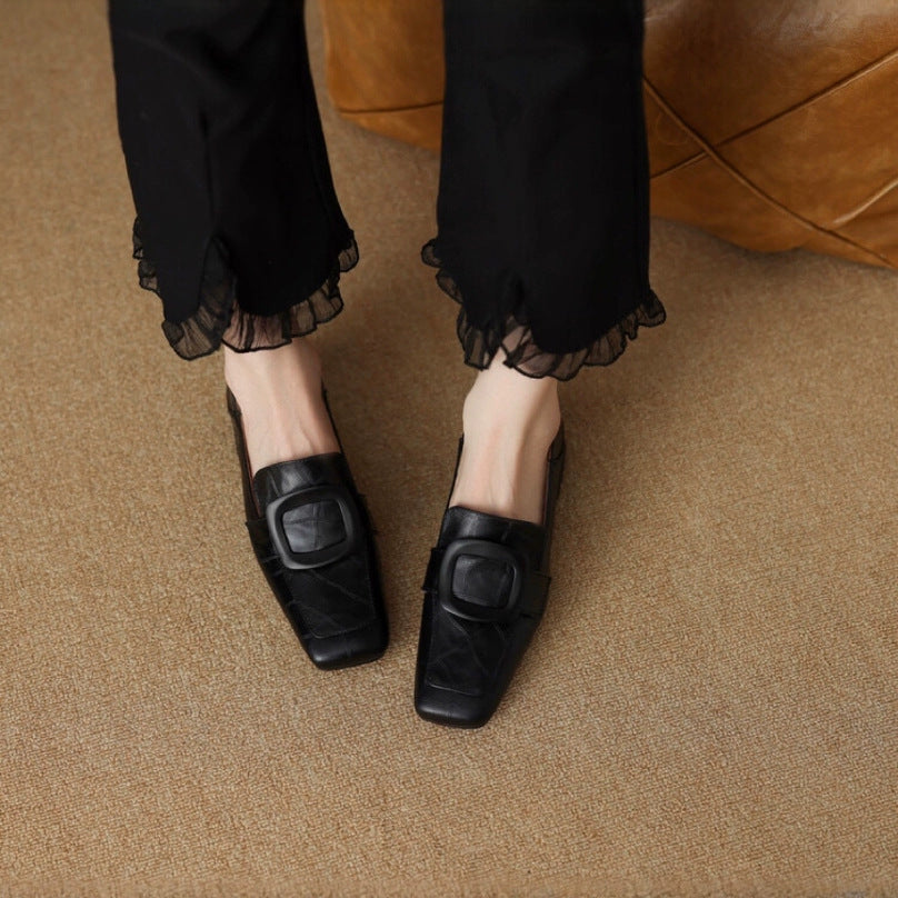 Women's Retro Fashion Deep Mouth Pumps Slip-on Chunky Women's Shoes