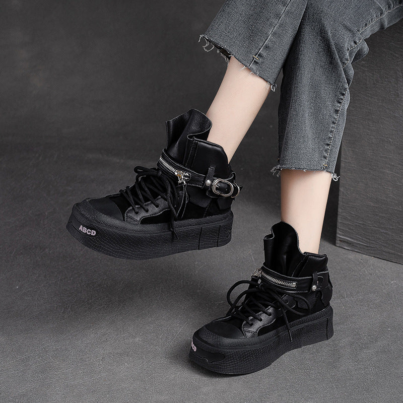 Women's Shu Low-cut Ankle Top Layer Cowhide Round Toe Boots