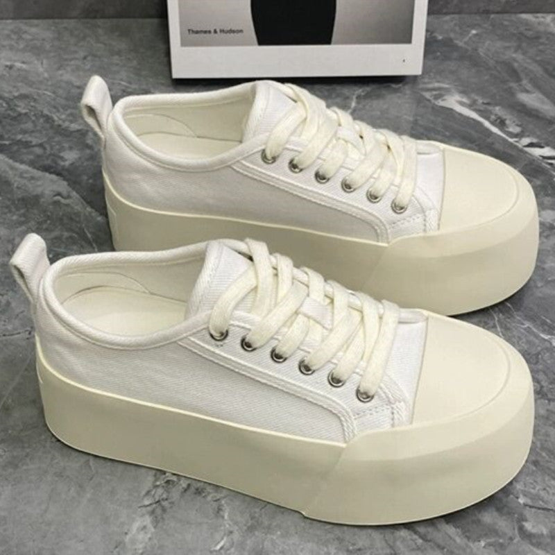 Beautiful Women's Summer Thick-soled Increased White Canvas Shoes