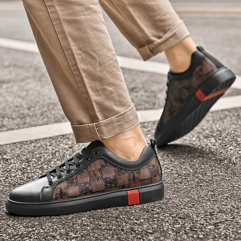 Men's Board Flat Fashionable Cowhide Spring Plaid Sneakers