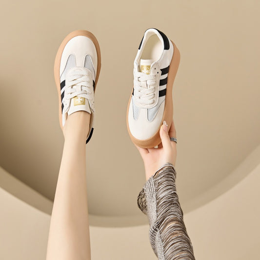 Women's Breathable White Genuine Summer Retro Thick-soled Sneakers