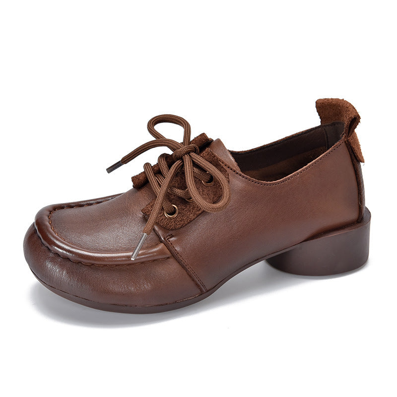 Women's Full Grain Cow Pumps Retro Easy Matching Casual Shoes
