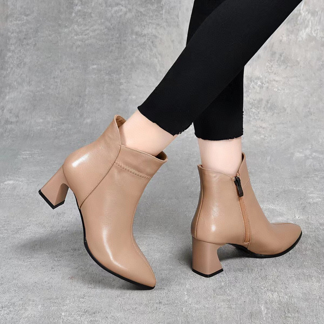 Temperament Ankle Simple Pointed Toe Chunky Booties Boots