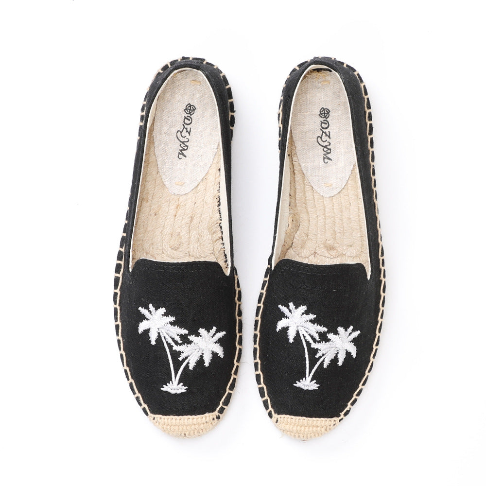 Women's Closed Toe Embroidered Flat Fisherman Fashion Canvas Shoes