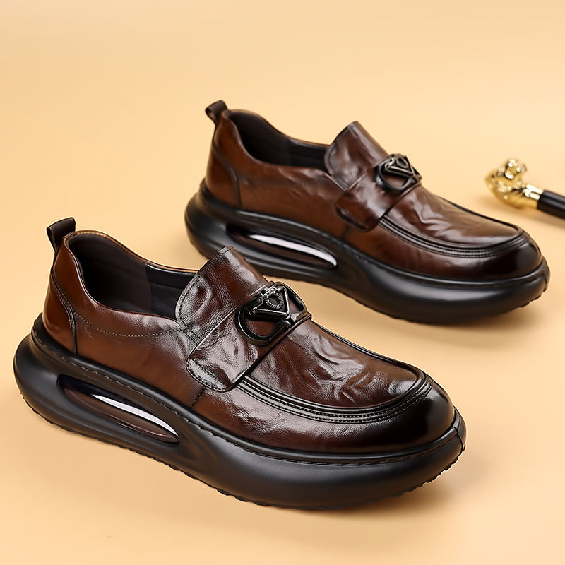 Men's Layer Cowhide Walking Genuine Business Breathable Trendy Casual Shoes