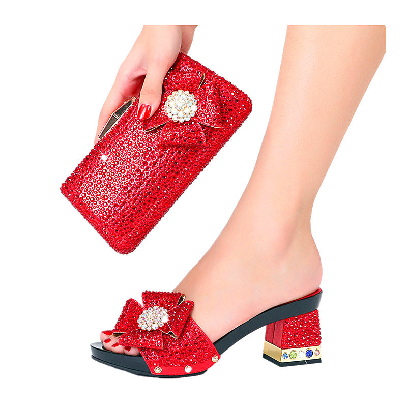 Women's High Rhinestone Pink Bag Combination The Heels