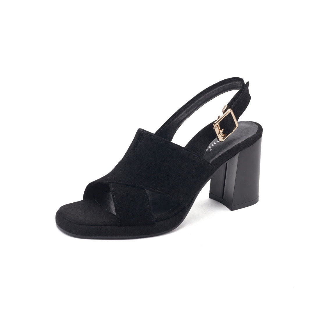 Women's Sheepskin High Summer Wear Matte Chunky Heels