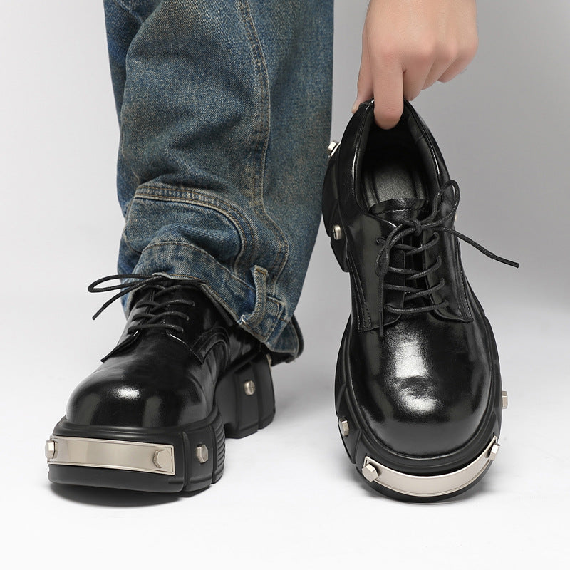 Elevator Boys Derby Niche Functional British Platform Retro Big Head Men's Casual Leather Shoes