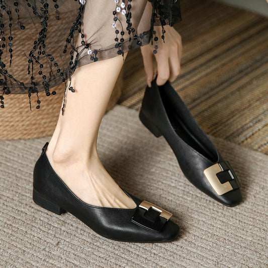 Women's Matching Square Buckle Daily College Round Head Low-cut Low Casual Shoes