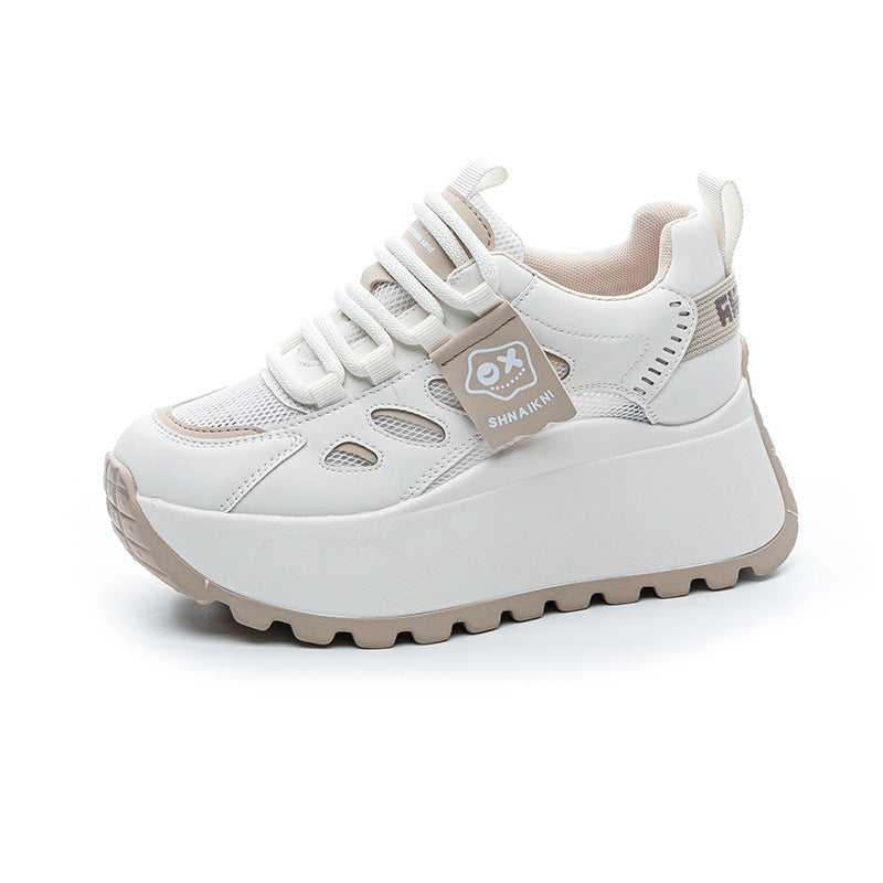 Women's Insole Platform Dad Lace Color Block Single-layer White Women's Casual Shoes