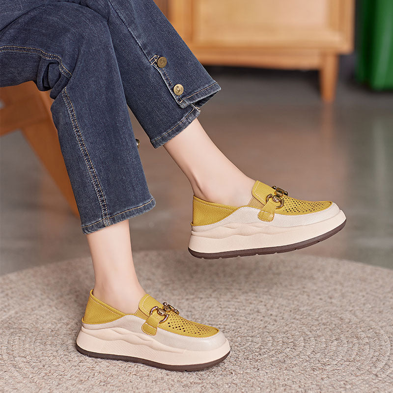 Women's Genuine Platform Pumps Hollow Breathable Summer Loafers