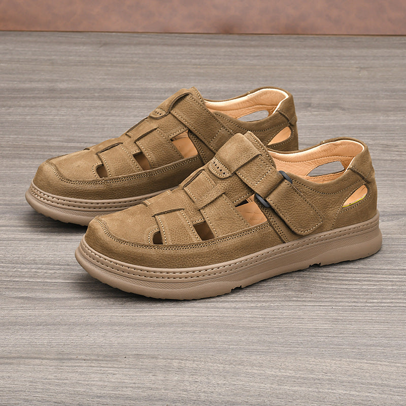 Men's Full Grain Cowhide Soft Bottom Surface Hole Sandals